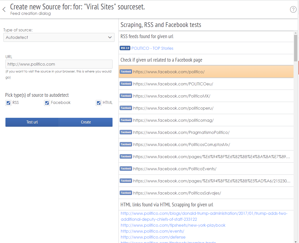 Add custom sources to be tracked. RSS feeds, Facebook pages, subreddits, HTML scraping, Twitter...